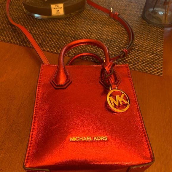 MICHAEL Michael Kors Handbags - NEW MICHAEL KORS MERCER XS MINI CROSSBODY PHONE MK BAG METALLIC RED CRIMSON